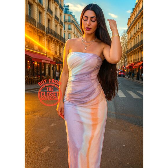 ZARA Ruched Midi Dress NWT | Strapless Multicolor | Size L - Picture 3 of 16